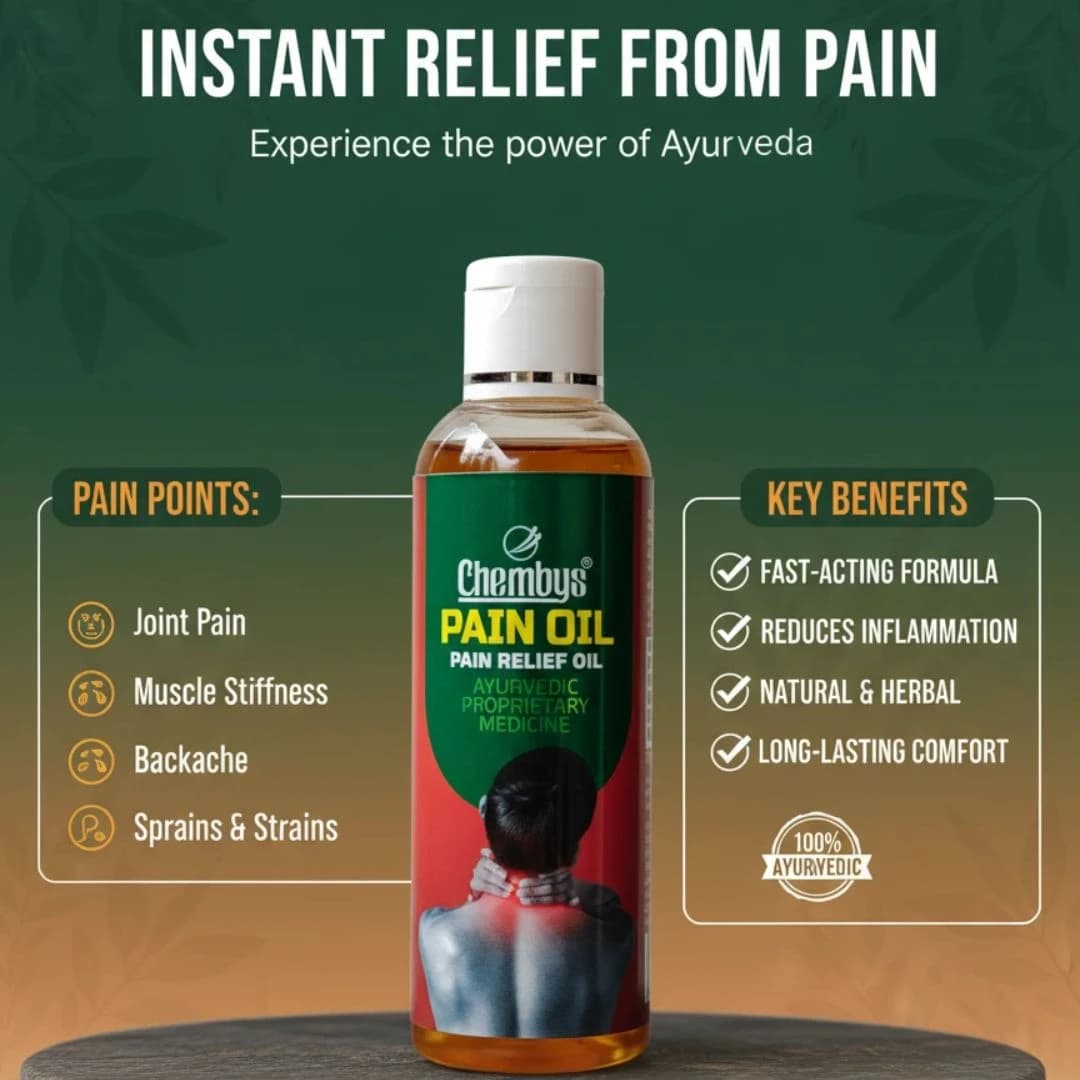 Chembys Ayurvedic Pain Relief Oil – Instant Relief for Joint & Muscle Pain
